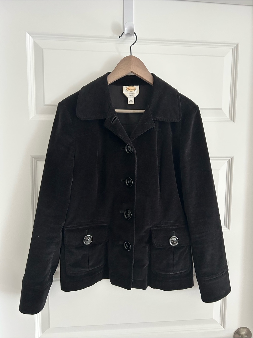 Talbots Velvet Blazer Jacket Black Chunky Buttons Size 10